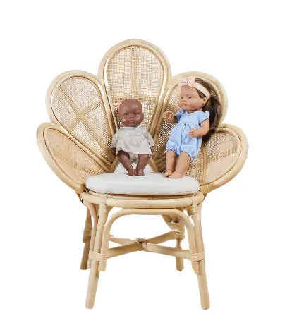 Toddler chair or decorative chair. Kids design. Flower chair hand-made from rattan material. Strong design for kids and eco-friendly. Sustainable and long lasting kids furniture. Perfect for sitting, placing dolls and plush toys or decorative purposes.