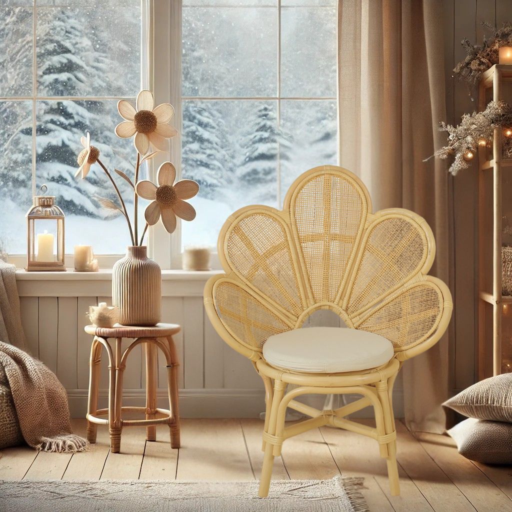 Elegant chair, classy designed chair. Flower chair. Hand-made rattan flower chair. Eco-friendly furniture for calm, nature-inspired spaces
