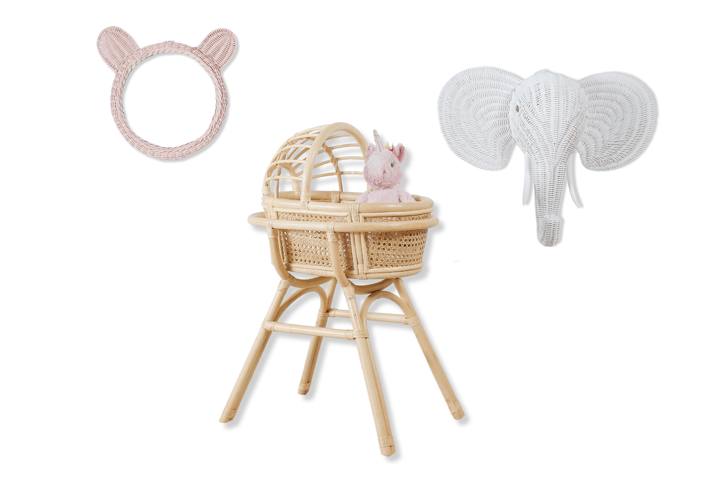 Woven Dreams Rattan Doll and Teddy Bear Bassinet
