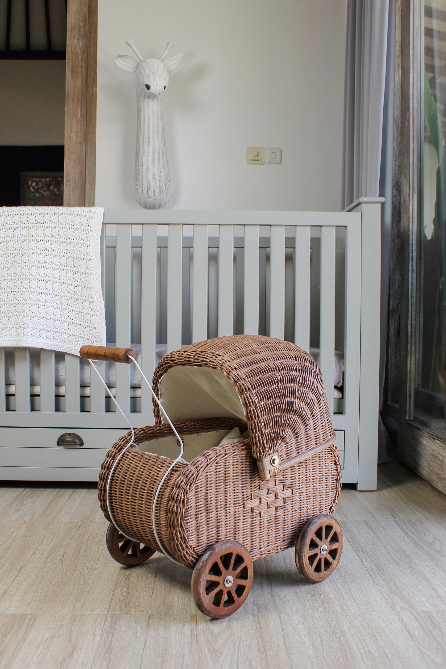 Vintage Charm Rattan Doll Pram