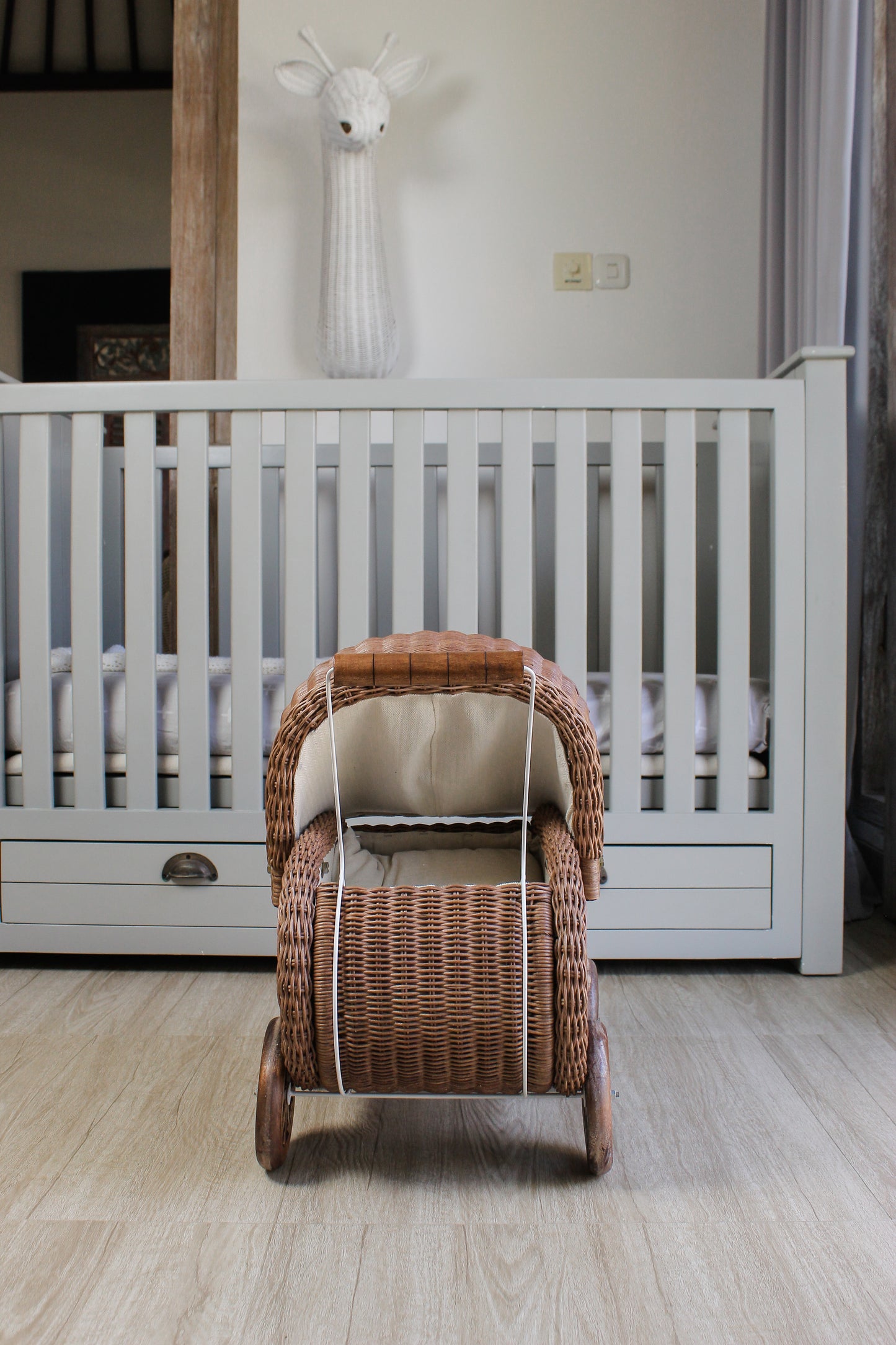 Vintage Charm Rattan Doll Pram