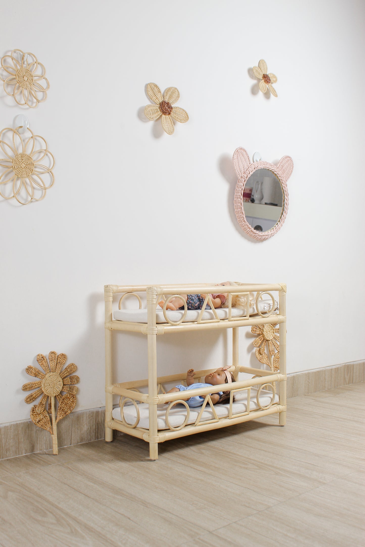 Teddy Bear Rattan Wall Mirror