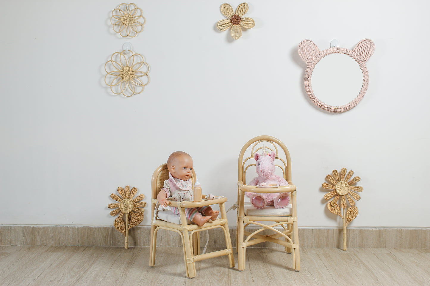 Teddy Bear Rattan Wall Mirror