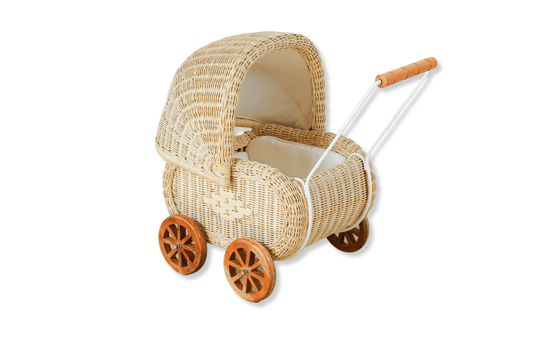 Vintage Charm Rattan Doll Pram