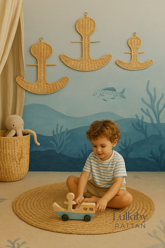 The Seaside Anchor – Boho Rattan Wall Hanging for Nurseries, Kids Rooms and Ocean Lovers