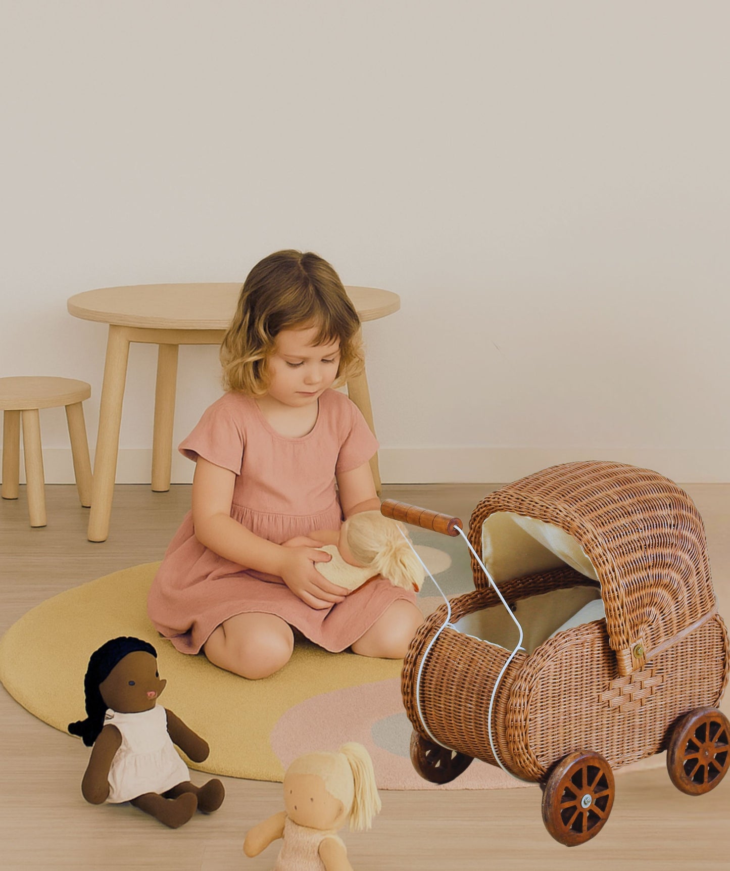 Vintage Charm Rattan Doll Pram