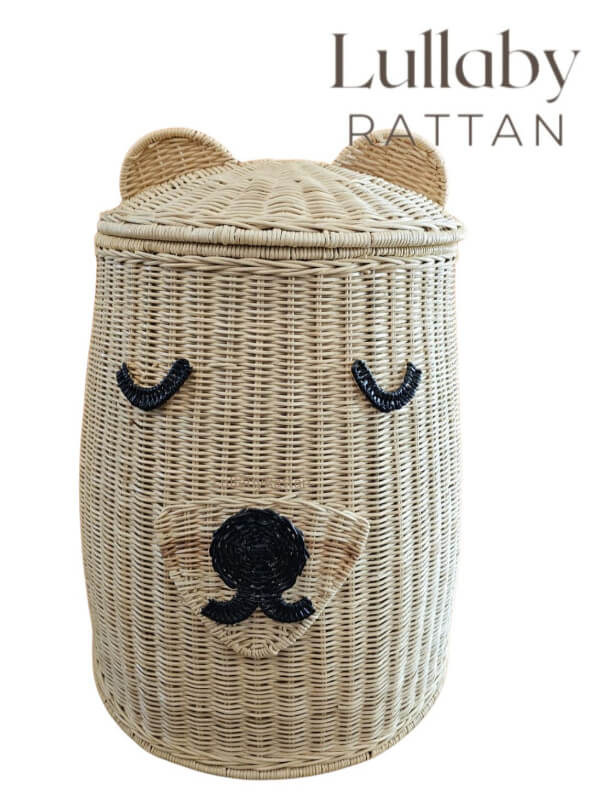 Handwoven Rattan Bear Laundry Basket | Cute Toy Storage Hamper