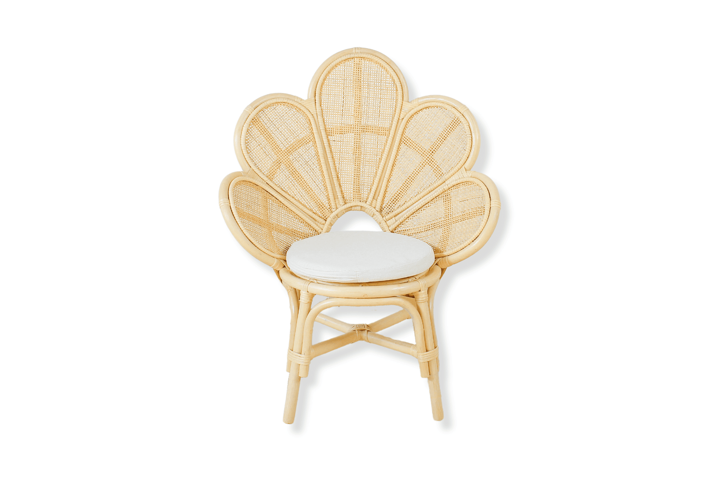 Handmade rattan flower chair for kids room or nursery, boho style chair for girls bedroom, elegant design, cozy and child friendly safe seating, kids room decor