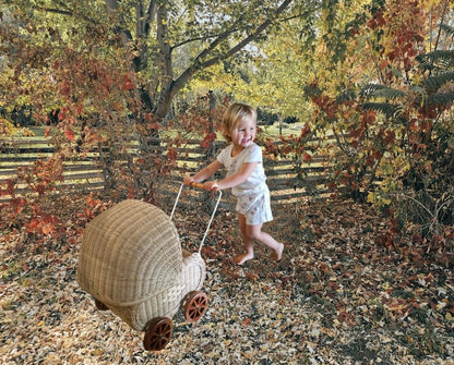 Vintage Charm Rattan Doll Pram