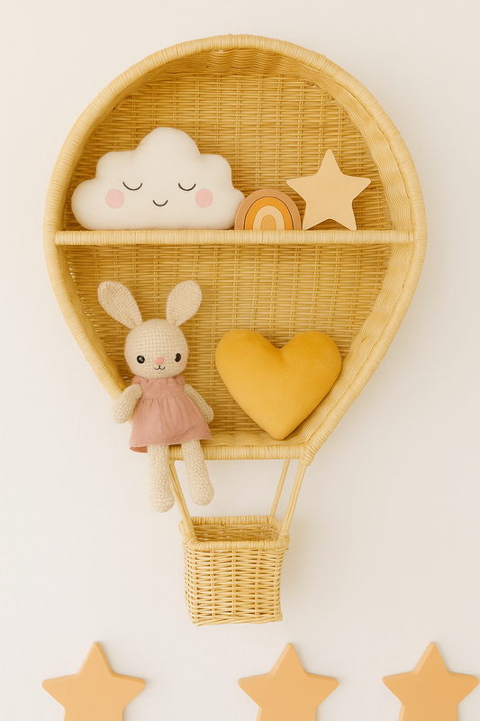 Rattan Hot Air Balloon Wall Shelf – Boho Nursery & Kids Room Decor