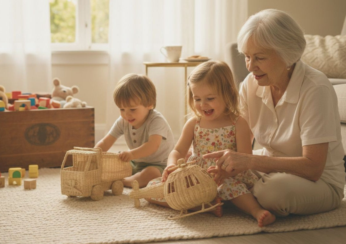 Toy trucks and helicopters to inspire grandparents time 