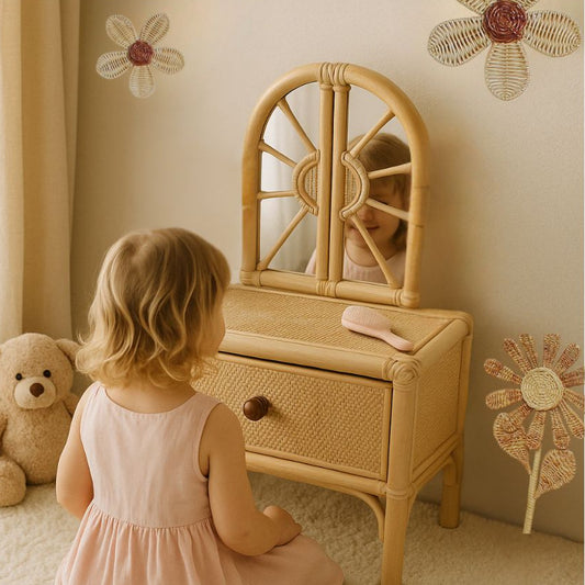 #RattanVanity #KidsVanityTable #PretendPlayFurniture #GirlsVanitySet #BohoKidsRoom  
#MontessoriPlayroom #HandmadeToyFurniture #RattanDecor #SustainableKidsFurniture  
#PlayroomInspo #WickerVanity #ToddlerVanityTable #EcoFriendlyToys #ImaginativePlay  
#KidsRoomDecor #VintageInspiredKids #LullabyRattan
