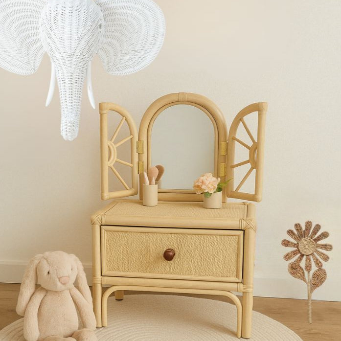 #RattanVanity #KidsVanityTable #PretendPlayFurniture #GirlsVanitySet #BohoKidsRoom  
#MontessoriPlayroom #HandmadeToyFurniture #RattanDecor #SustainableKidsFurniture  
#PlayroomInspo #WickerVanity #ToddlerVanityTable #EcoFriendlyToys #ImaginativePlay  
#KidsRoomDecor #VintageInspiredKids #LullabyRattan
