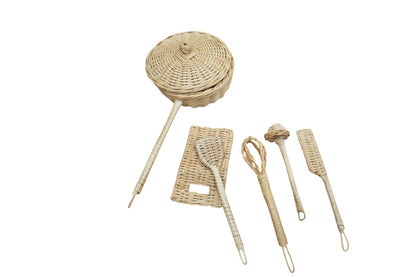 Rattan mud kitchen utensils for outdoor pretend cooking and sensory play