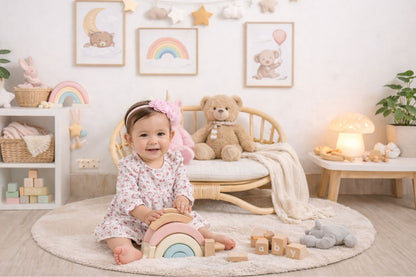 This charming miniature rattan bench, is presented as a sophisticated and unique baby gift. Its craftsmanship and timeless design make it a standout choice for a first birthday gift or 1st birthday gift or toddler gift. 
