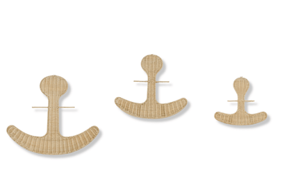 set of 3 anchor wall decor, rattan wall art nursery, handmade nautical gift, coastal baby shower gift, toddler ocean theme room, sea-inspired nursery art, fish lovers for kids bedroom