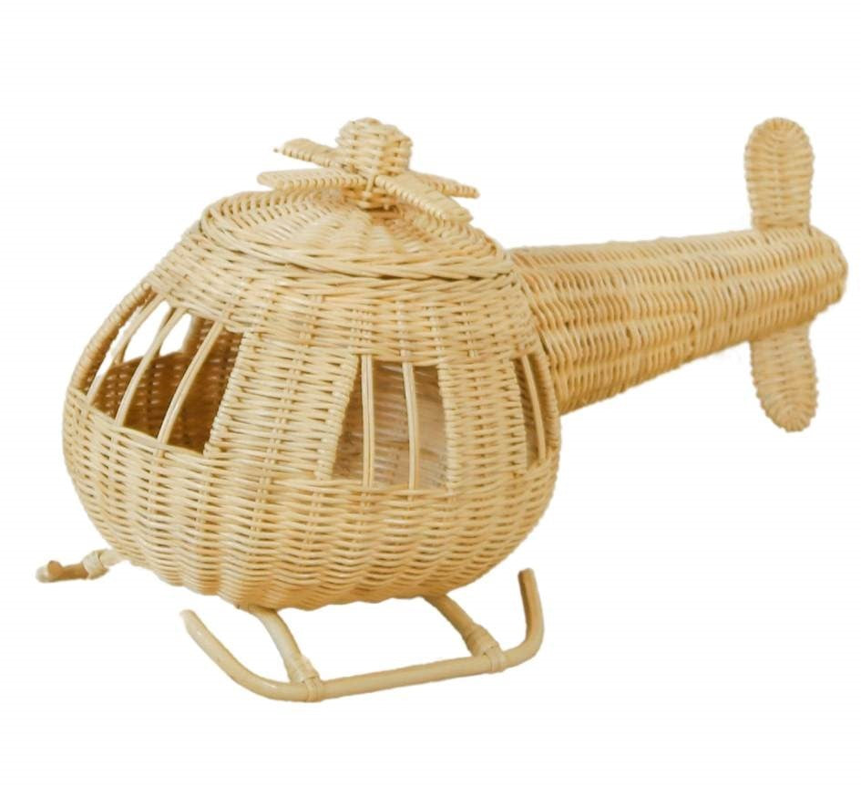 Kids bday ideas play toys Handmade rattan helicopter toy with intricate woven details, designed for imaginative play and nursery decor. 2nd b'day. 3rd b'day present. 