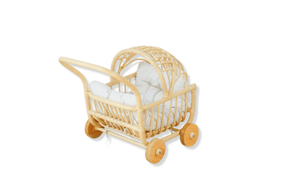 A doll stroller or buggy with a cushion