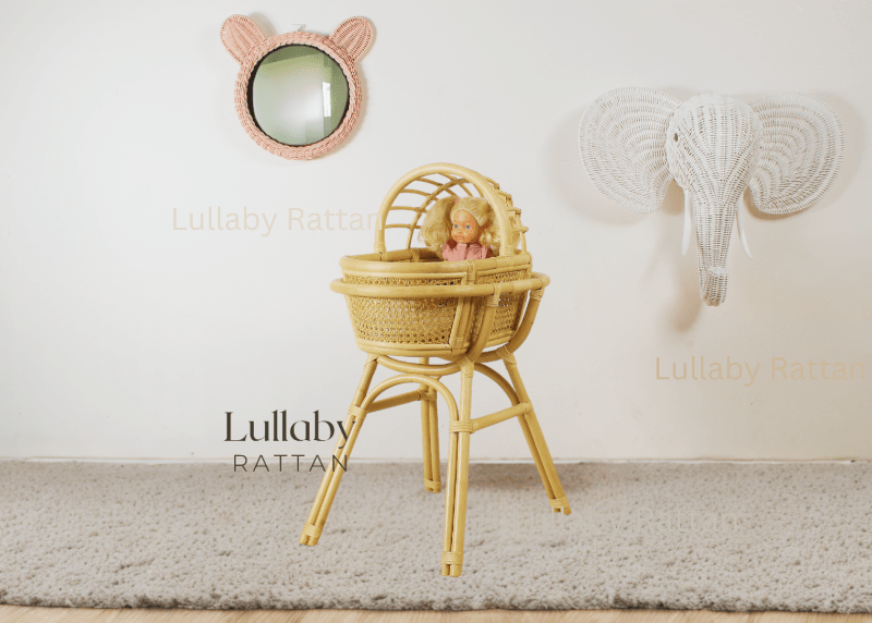 Teddy Bear wall mirror with elephant head and doll bassinet for girls doll play
