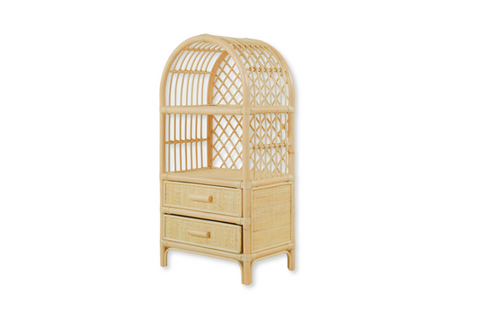 Minimalist nursery design with neutral rattan furniture and eco-friendly kids’ storage