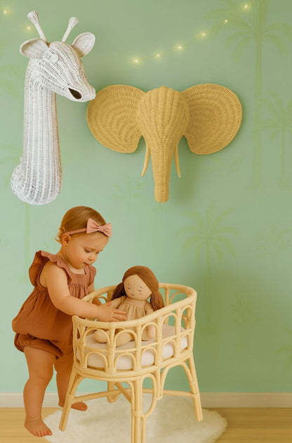 Rattan Elephant Wall Decor – Safari Nursery Wall Art | Boho Kids Room Animal Head | Handmade Natural Rattan Décor
