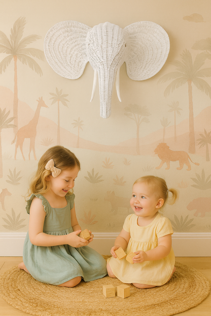 Rattan Elephant Wall Decor – Safari Nursery Wall Art | Boho Kids Room Animal Head | Handmade Natural Rattan Décor