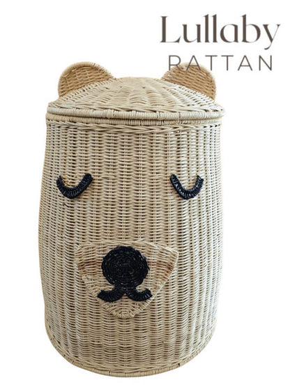 Handwoven Rattan Bear Laundry Basket | Cute Toy Storage Hamper