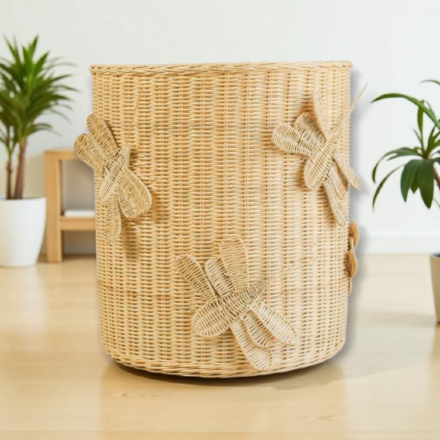 Wicker laundry basket with decorative wings. Toy hamper laundry basket