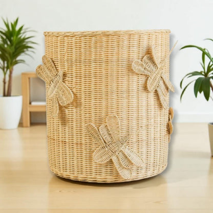 Wicker laundry basket with decorative wings. Toy hamper laundry basket