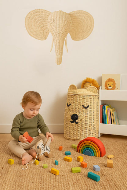 Rattan Elephant Wall Decor – Safari Nursery Wall Art | Boho Kids Room Animal Head | Handmade Natural Rattan Décor