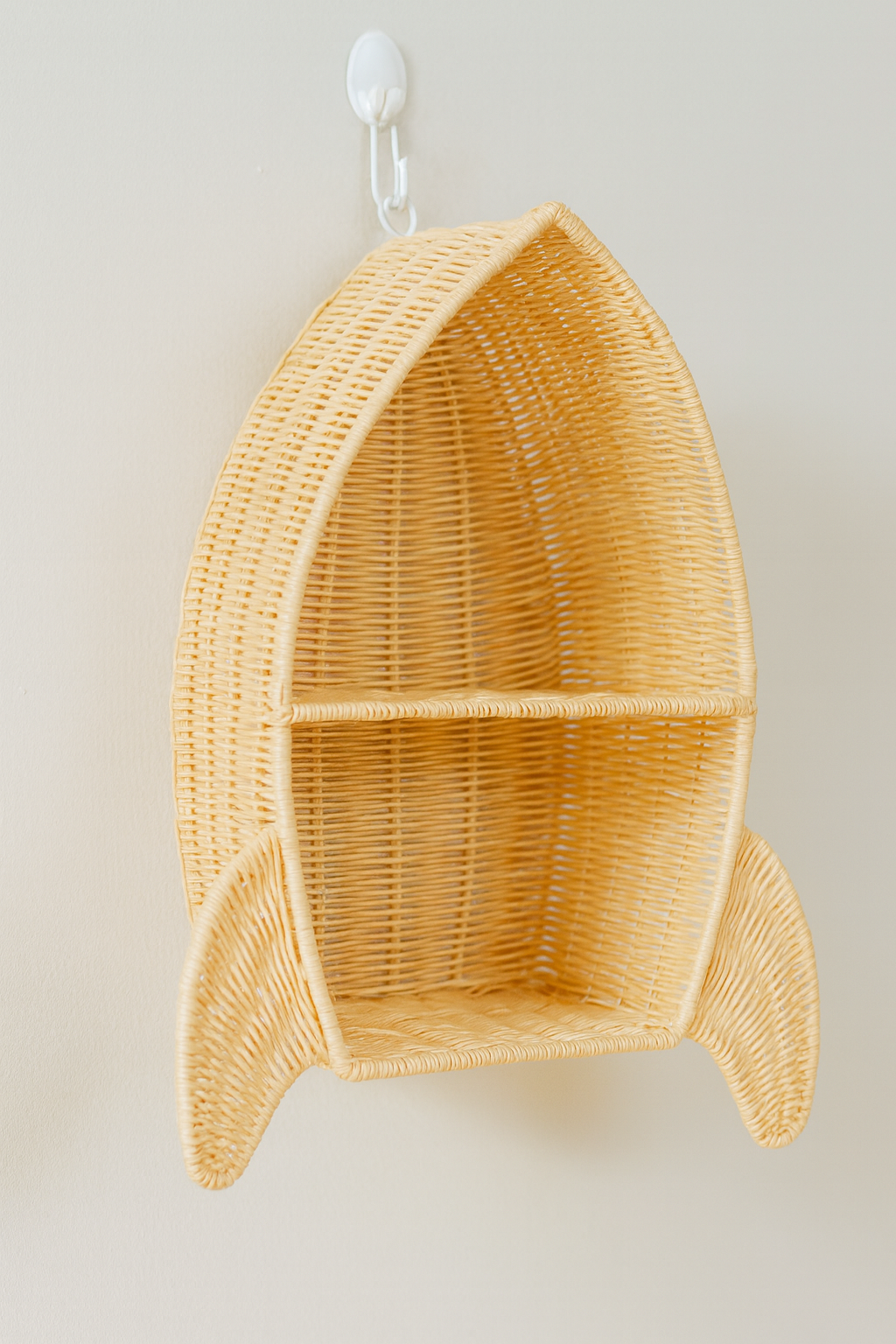 hand-made rattan spaceship themed wall shelf for kids room decor