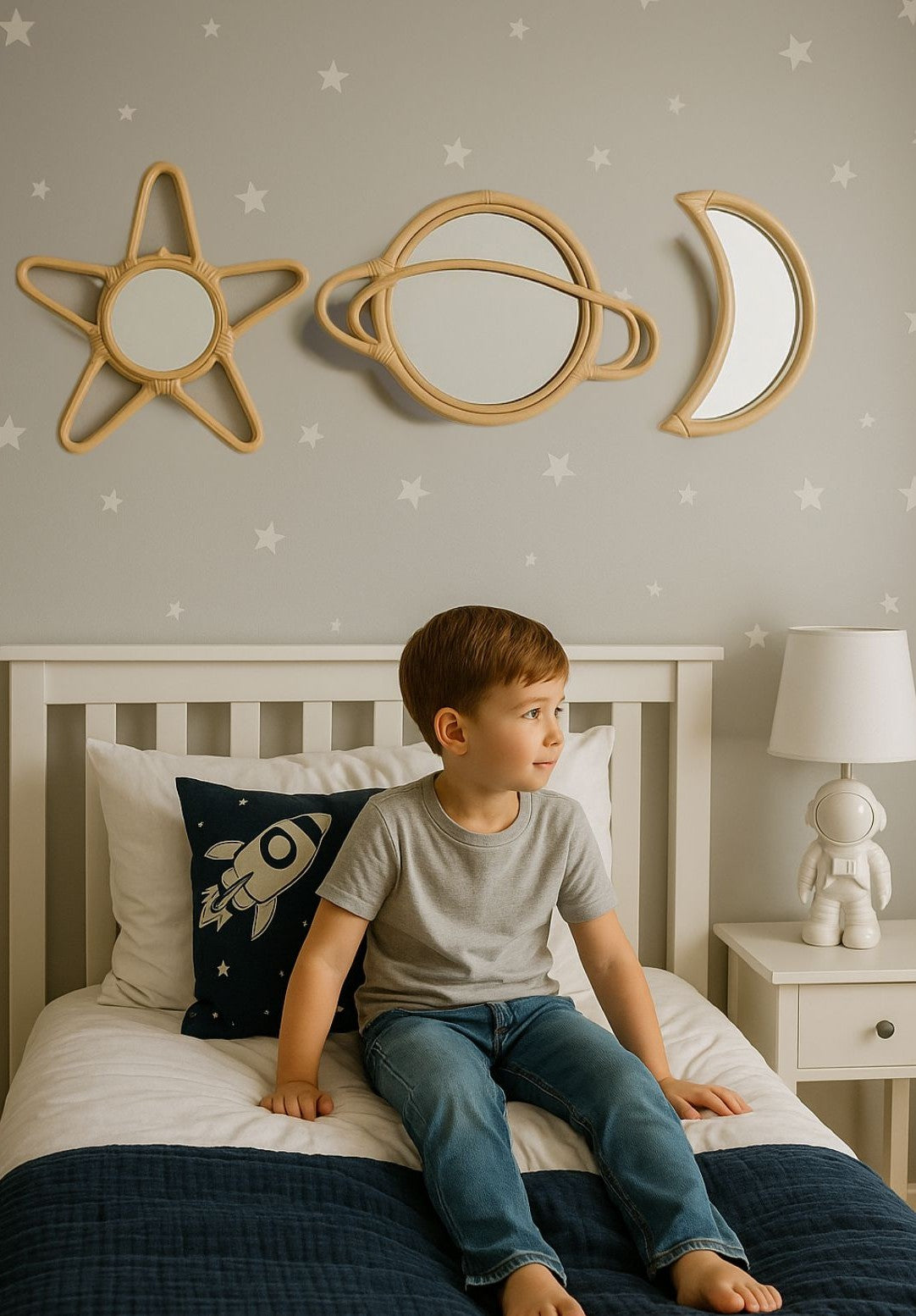 鏡 rotta rattan mirror etoile L Rattan Star Wall Mirror – Boho & Space Kids Room Decor - Celestial