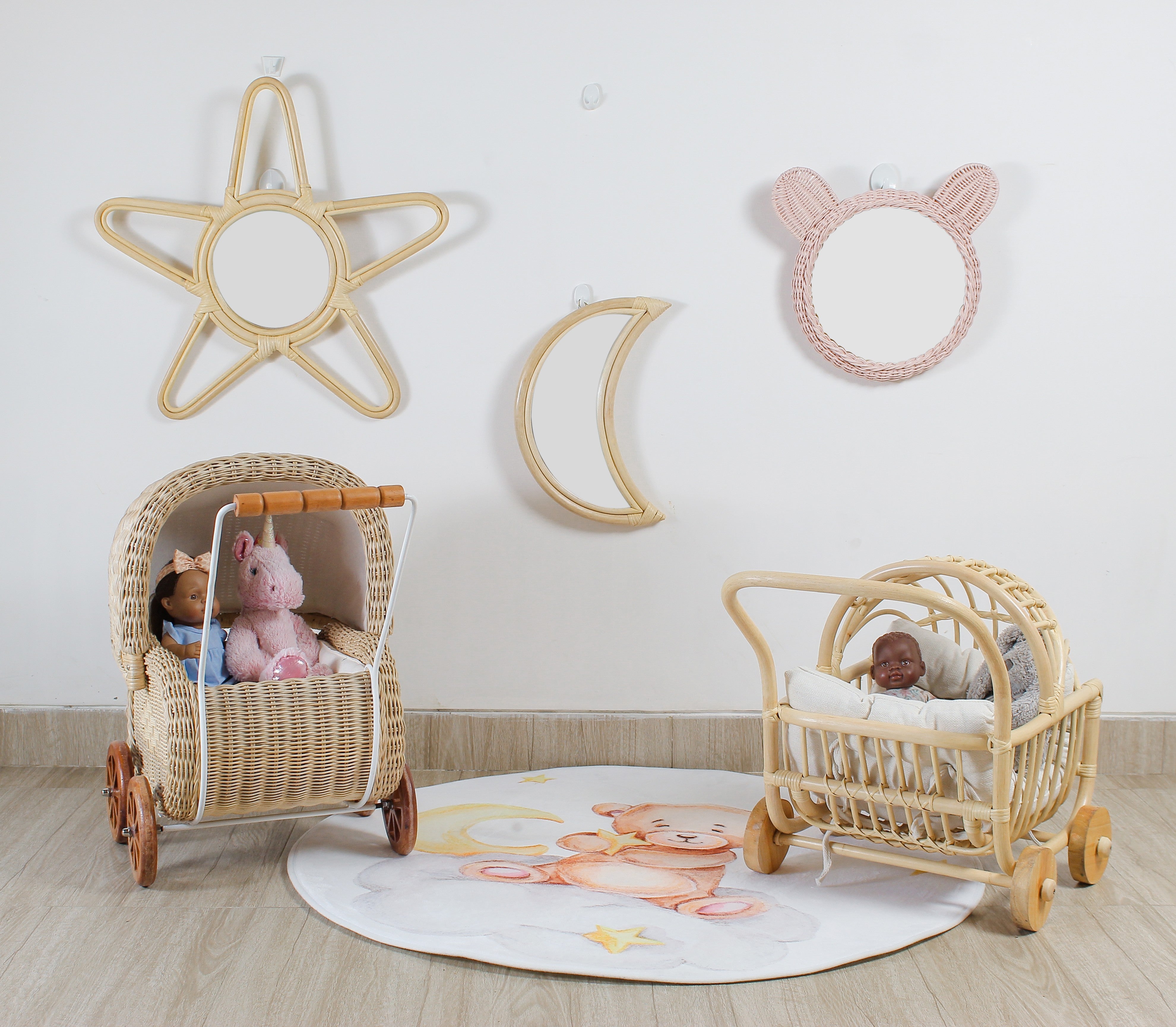 Rattan Star Wall Mirror – Boho & Space Kids Room Decor - Celestial