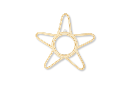 Star-shaped rattan mirror in a space-themed kids bedroom