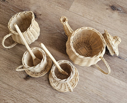 Wicker tea set as a thoughtful gift for toddlers and young kids