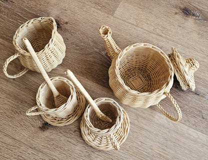 Educational wicker tea set used for homeschool pretend play activities
