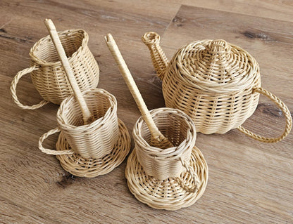 Wicker teacups and saucers for toddler play kitchen and tea parties
