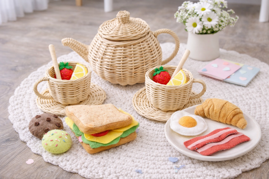Natural rattan wicker teapot from children’s pretend tea set